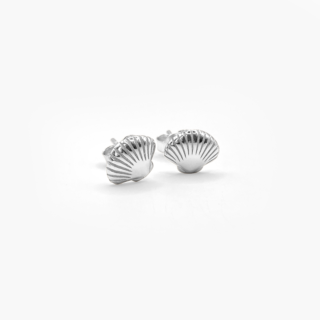 Silver Scallop Shell Stud Earrings
