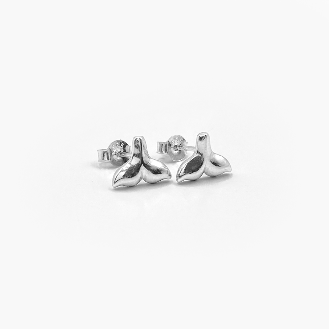 Silver Whale Tail Stud Earrings