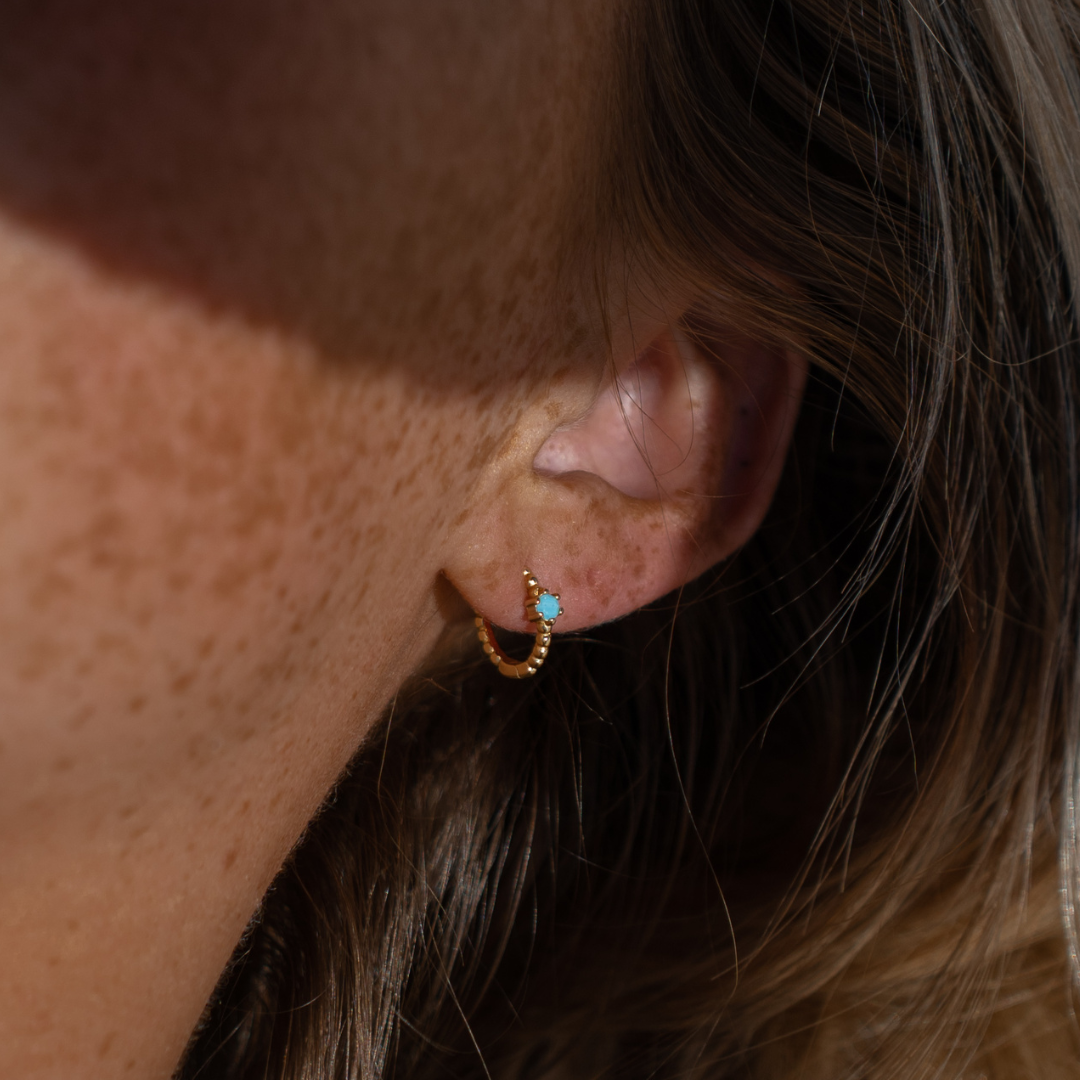 Turquoise Stone Huggies with 18ct Gold Plating