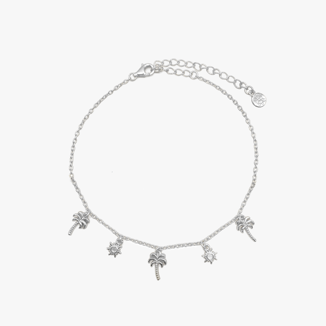 Silver Palm Tree & Sun Anklet