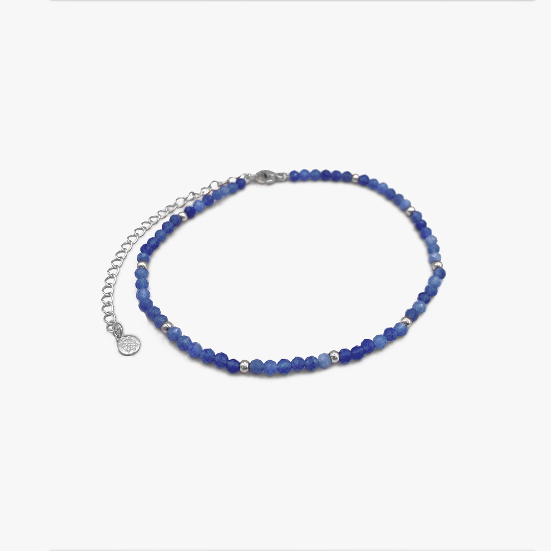 Azure Blue & Silver Beaded Anklet