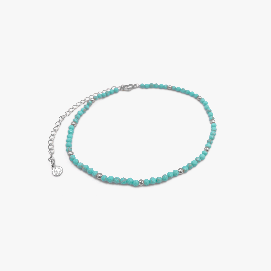 Sea Foam Turquoise & Silver Beaded Anklet