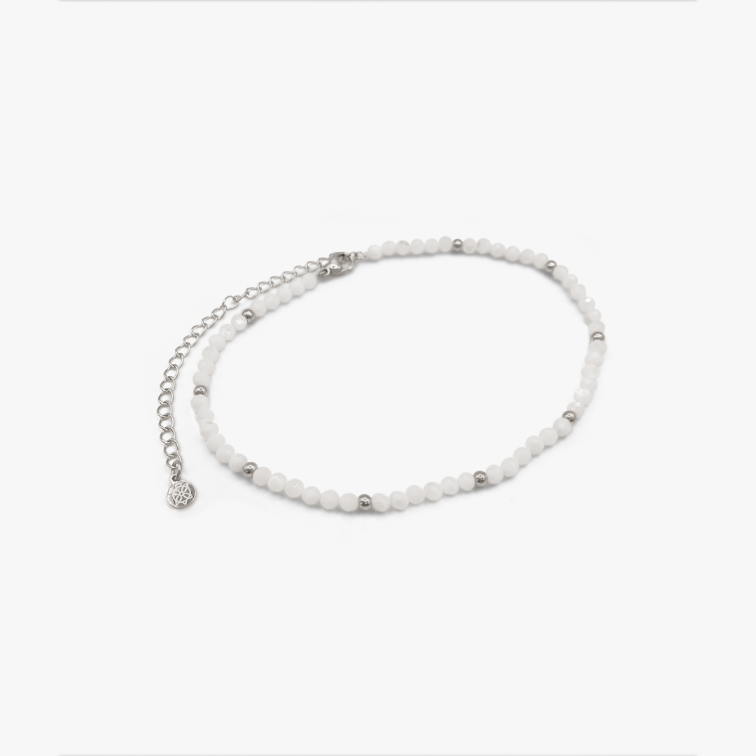 Sandbank White & Silver Beaded Anklet