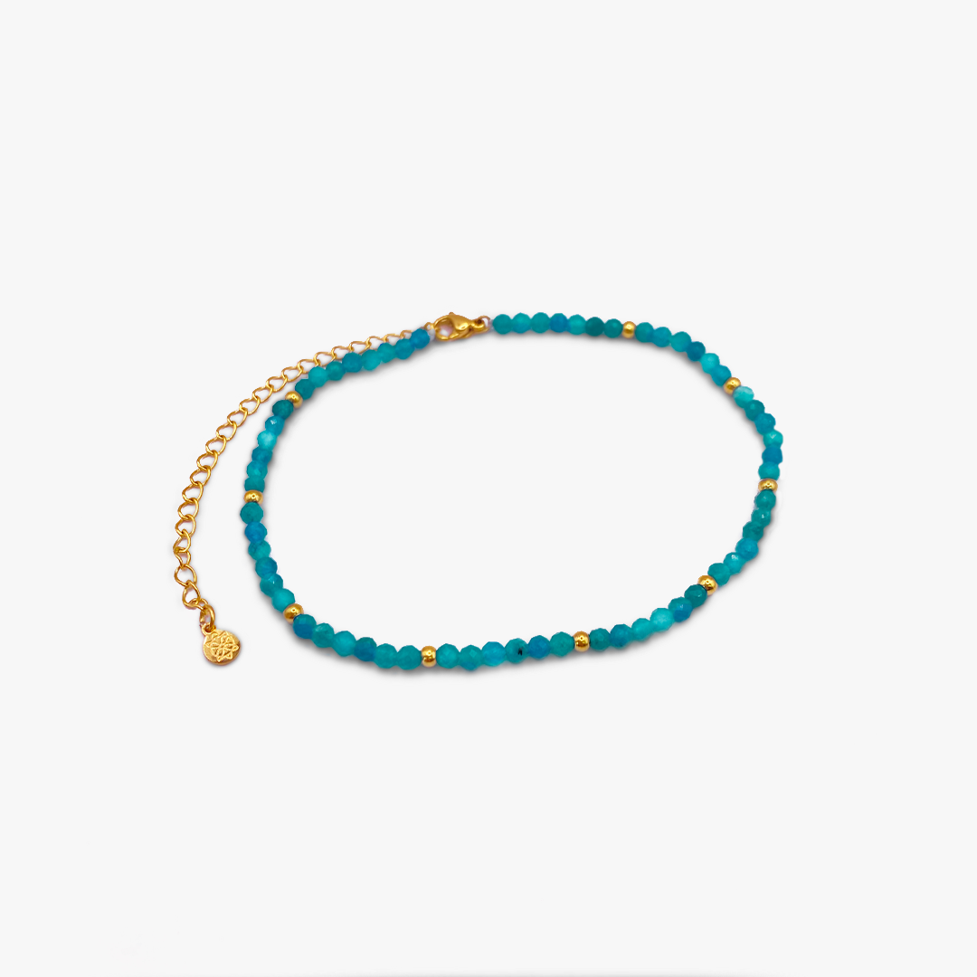 Tropical Turquoise & Gold Beaded Anklet