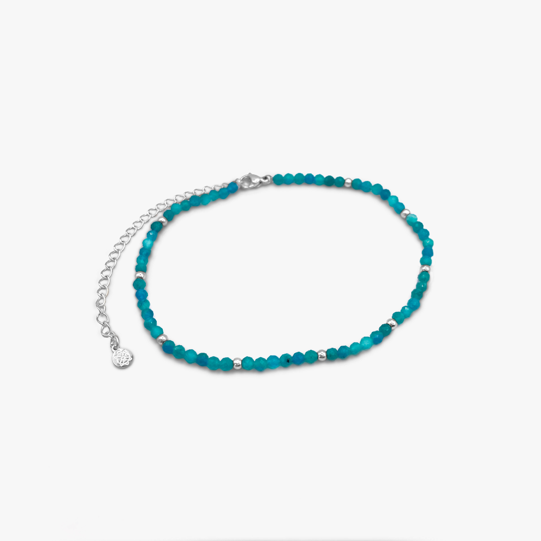 Tropical Turquoise & Silver Beaded Anklet