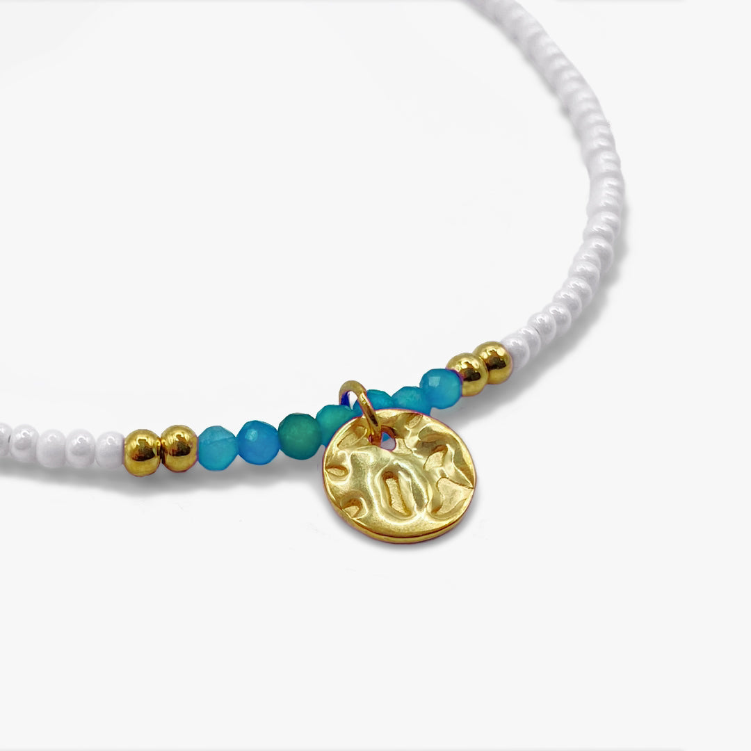 Formentera Turquoise and White Seed Bead Necklace - Gold Plated