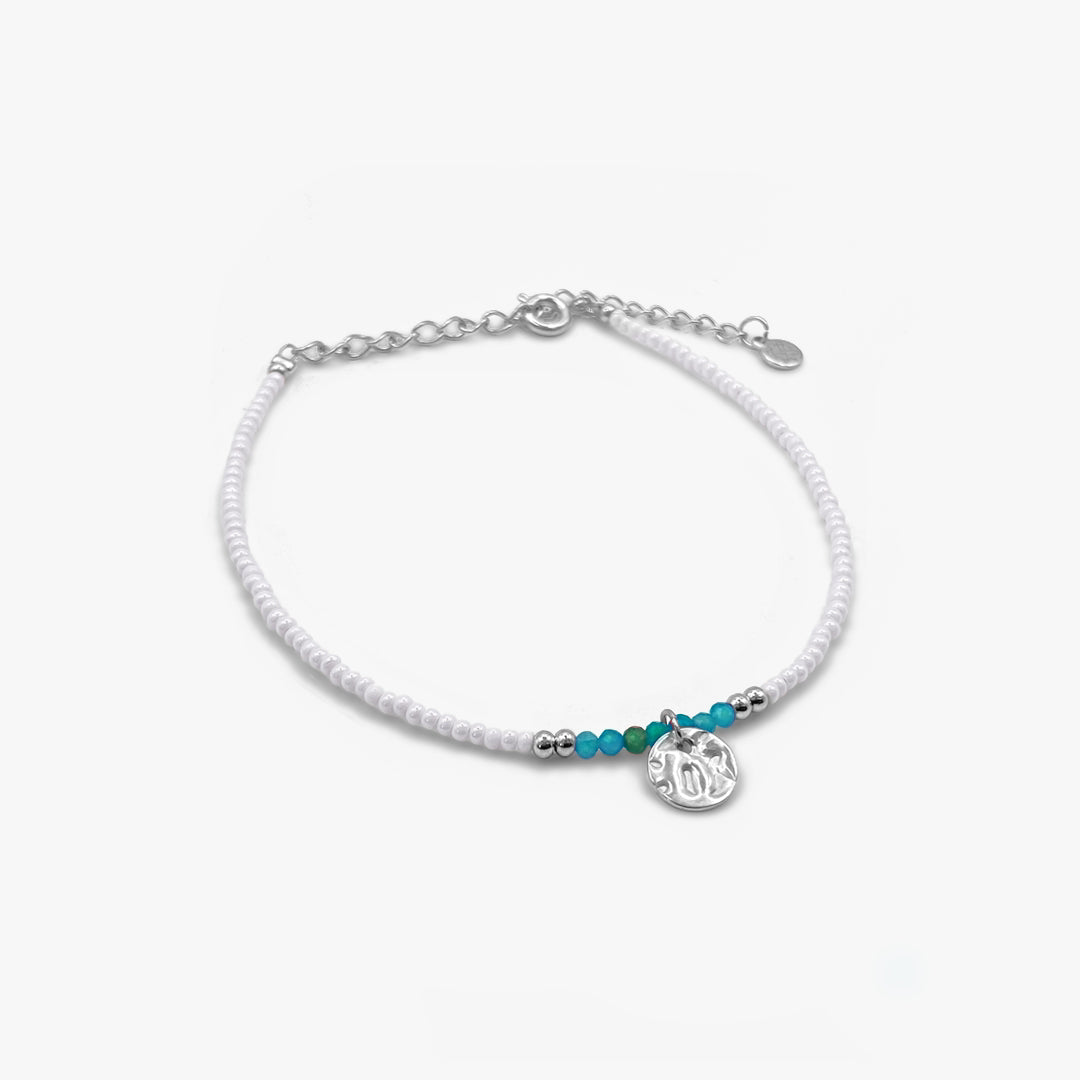 Formentera Turquoise and White Seed Bead Bracelet - Silver