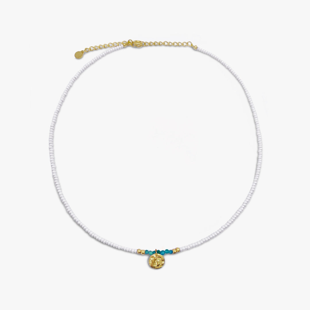 Formentera Turquoise and White Seed Bead Necklace - Gold Plated