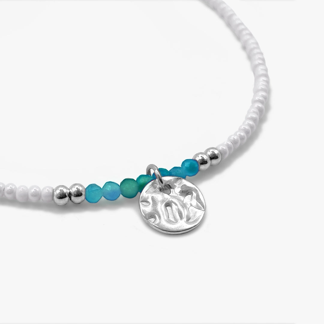 Formentera Turquoise and White Seed Bead Bracelet - Silver