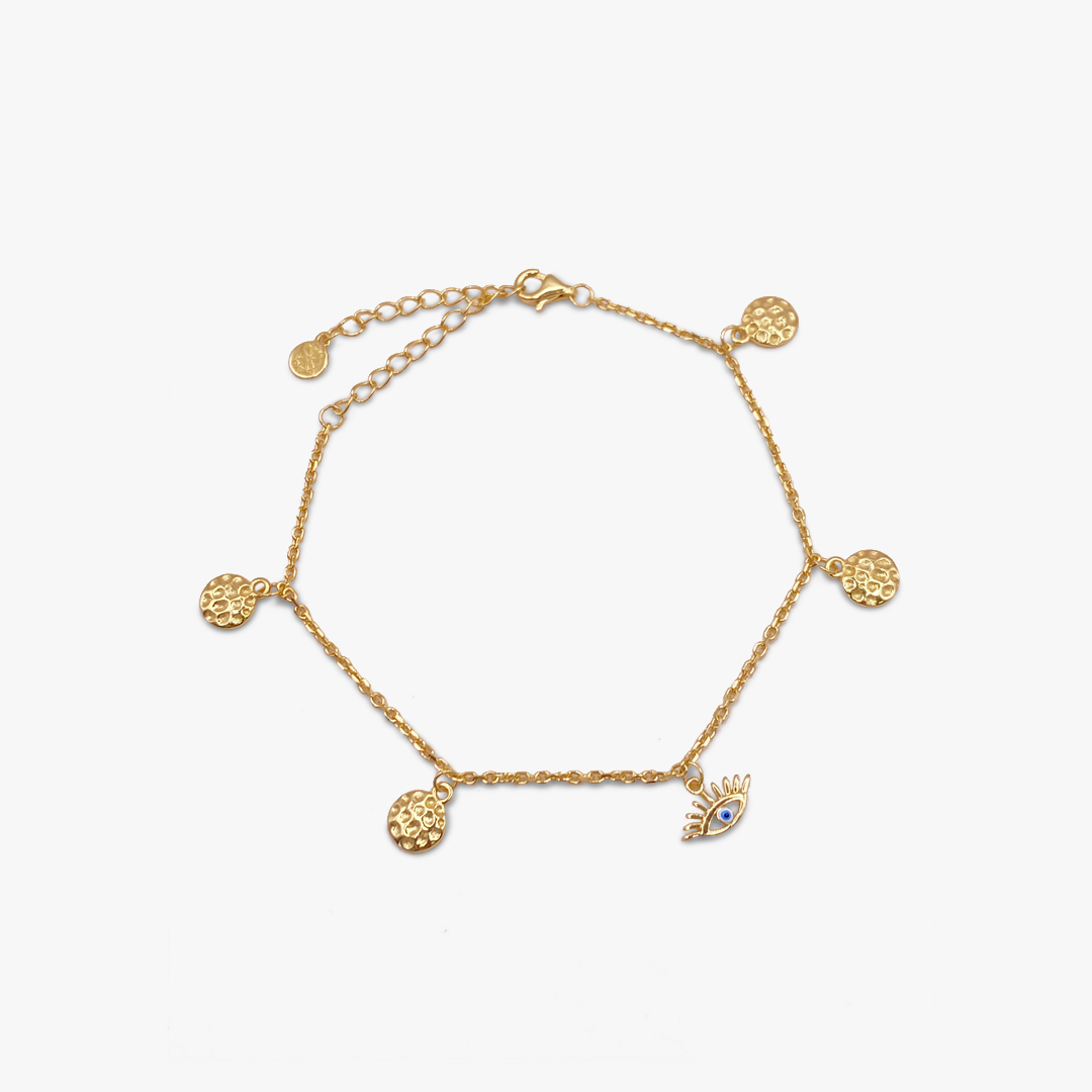 Evil Eye Disc Bracelet - Gold Plated