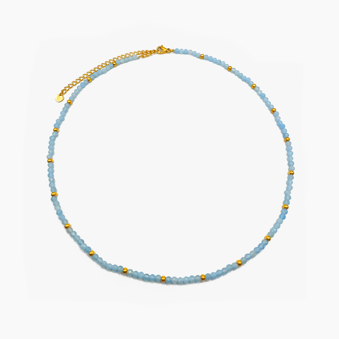 Rome Aquamarine and Gold Beaded Necklace