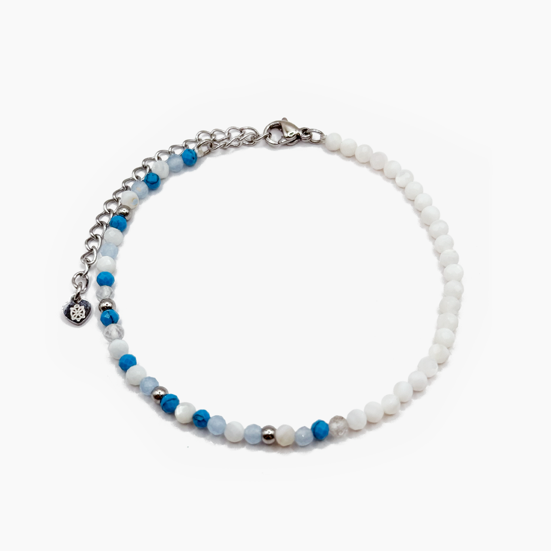 Santorini Turquoise, White & Silver Beaded Bracelet