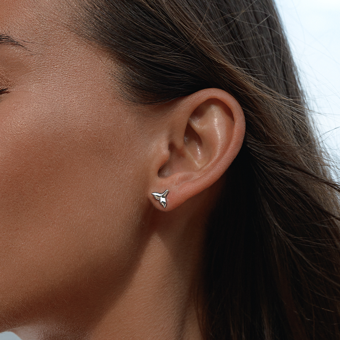 Silver Whale Tail Stud Earrings