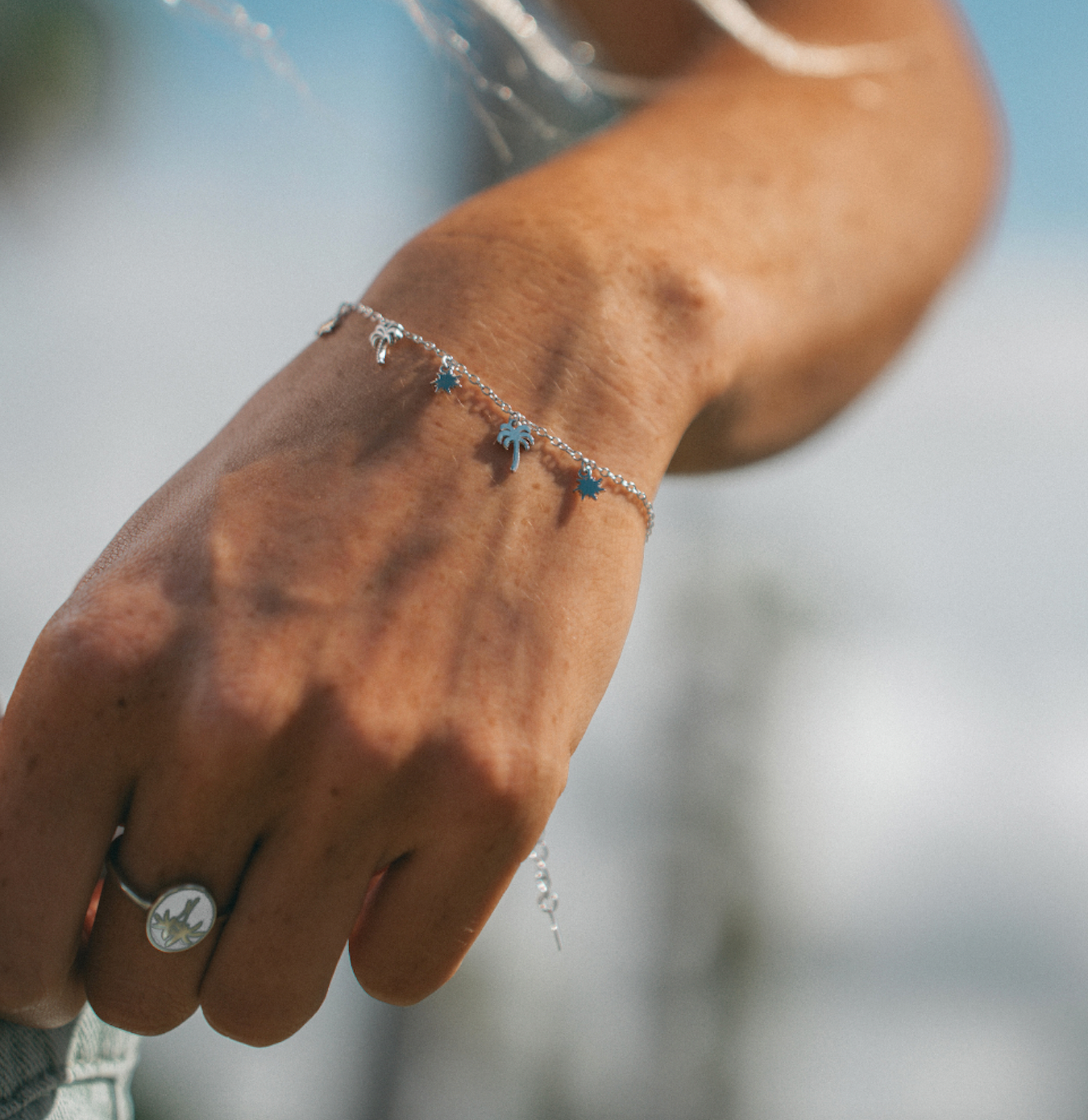 Silver Palm Tree & Sun Bracelet