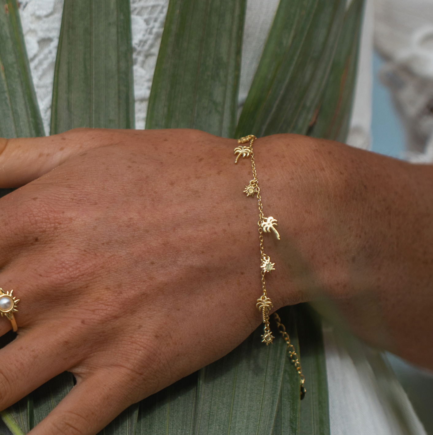Gold Palm Tree & Sun Bracelet
