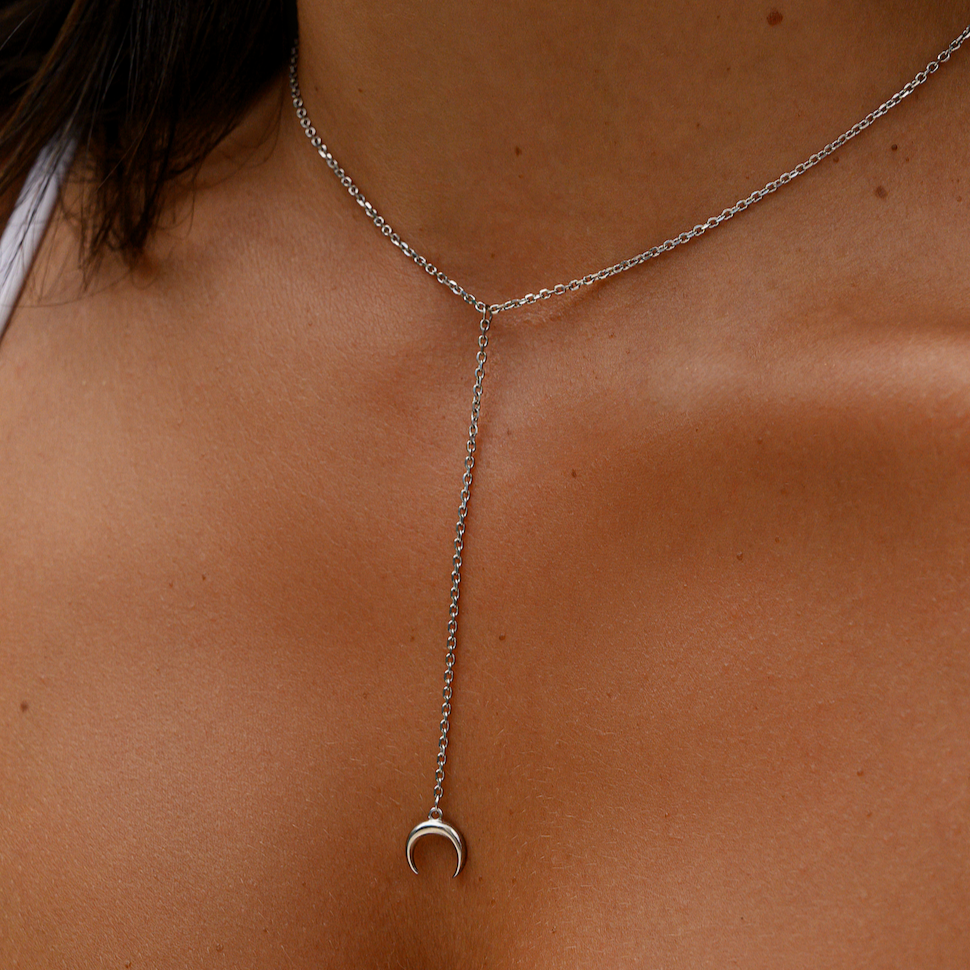 Crescent Moon Lariat Necklace