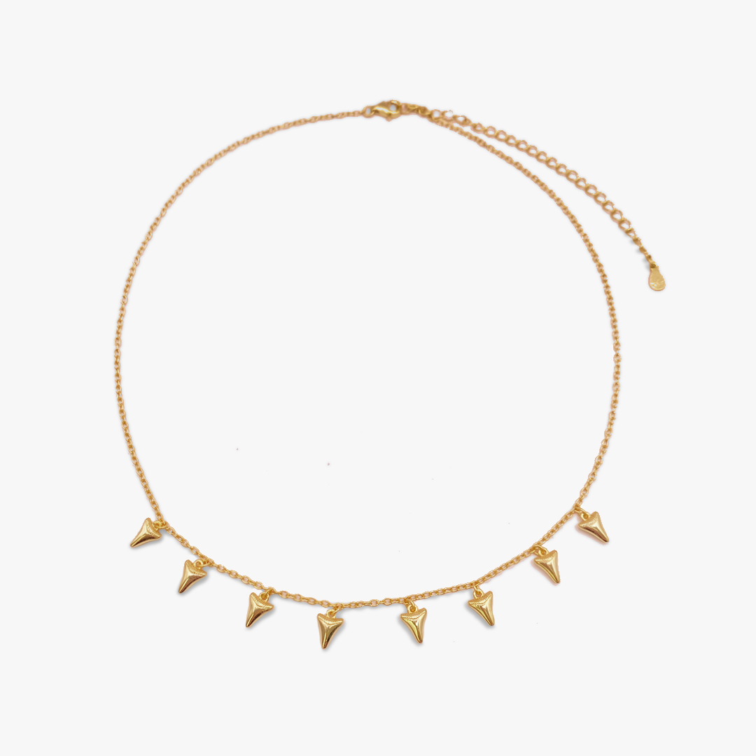Gold Shark Tooth Charm Choker Necklace