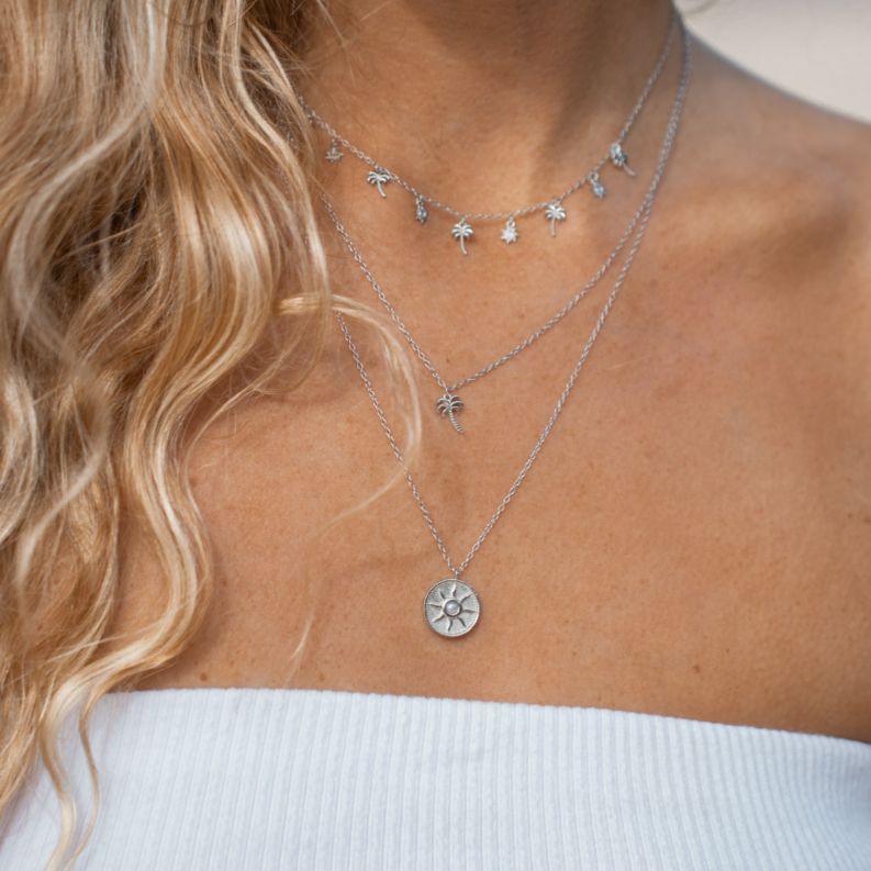 Silver & Pearl Sun Coin Necklace