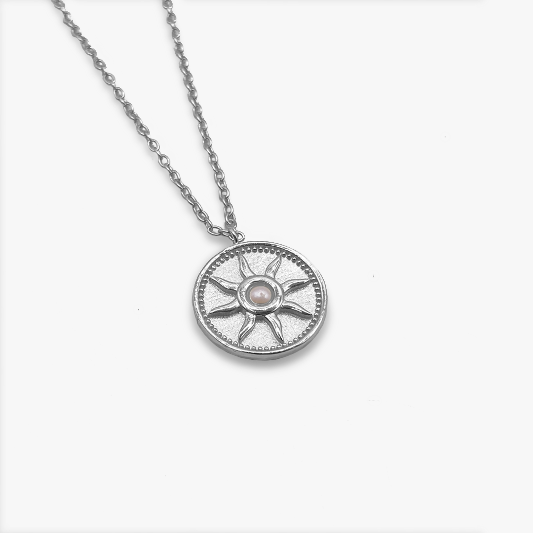 Silver & Pearl Sun Coin Necklace
