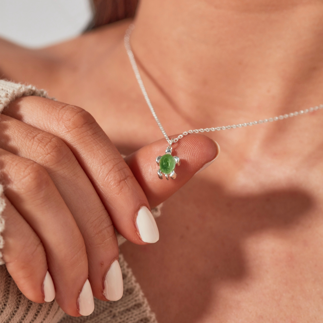 August Birthstone Sea Turtle Necklace - Genuine Peridot