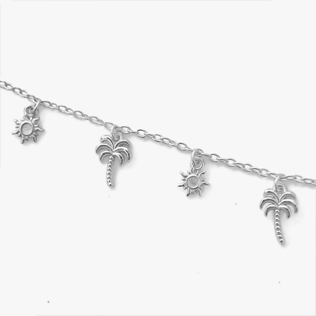 Silver Palm Tree & Sun Bracelet