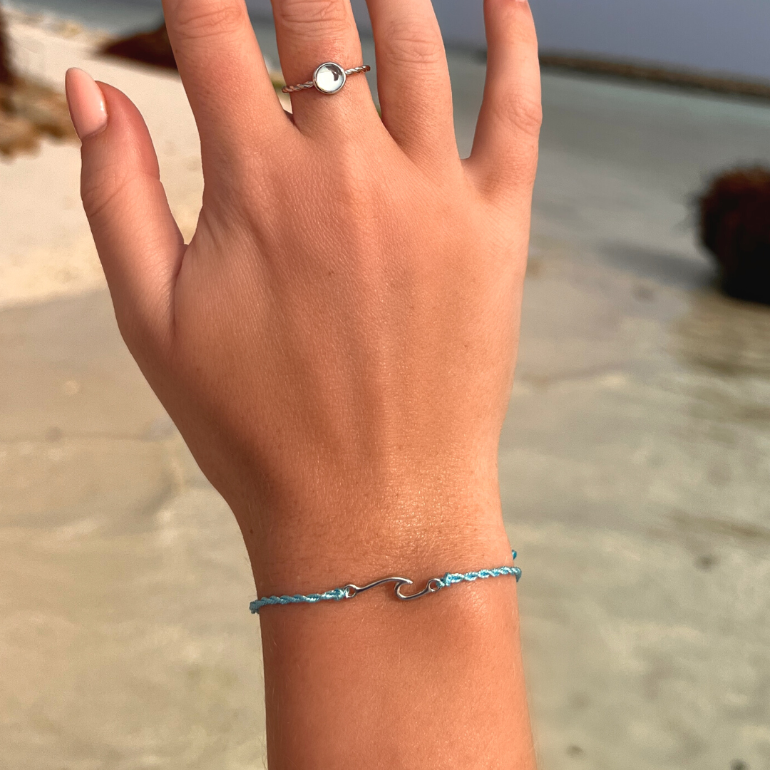 Silver Wave Friendship Bracelet in Ocean Blue
