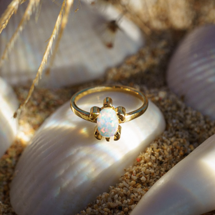 Opal Sea Turtle Ring with 18ct Gold Plating