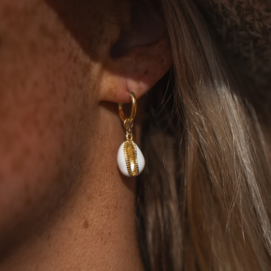 Enamel Shell Hoop Earrings Gold