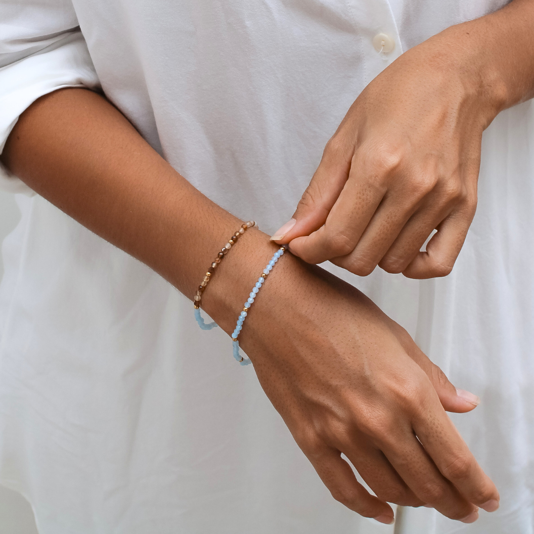 Rome Aquamarine and Brown Agate Beaded Bracelet Set