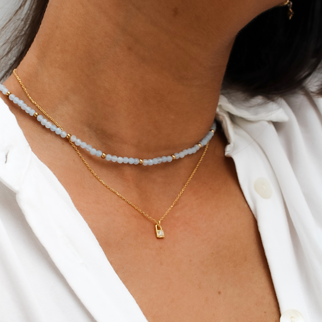 Rome Aquamarine and Gold Beaded Necklace