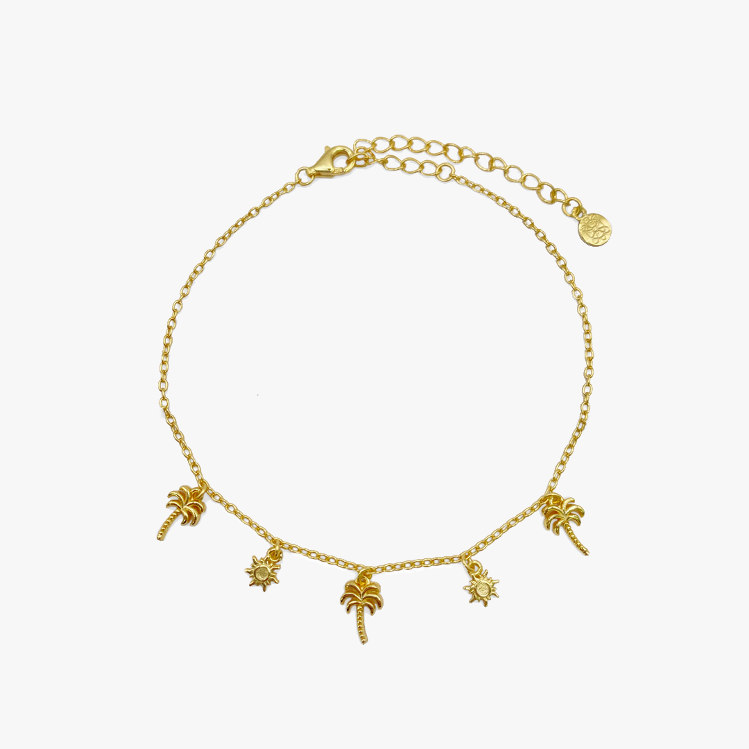 Gold Palm Tree & Sun Anklet