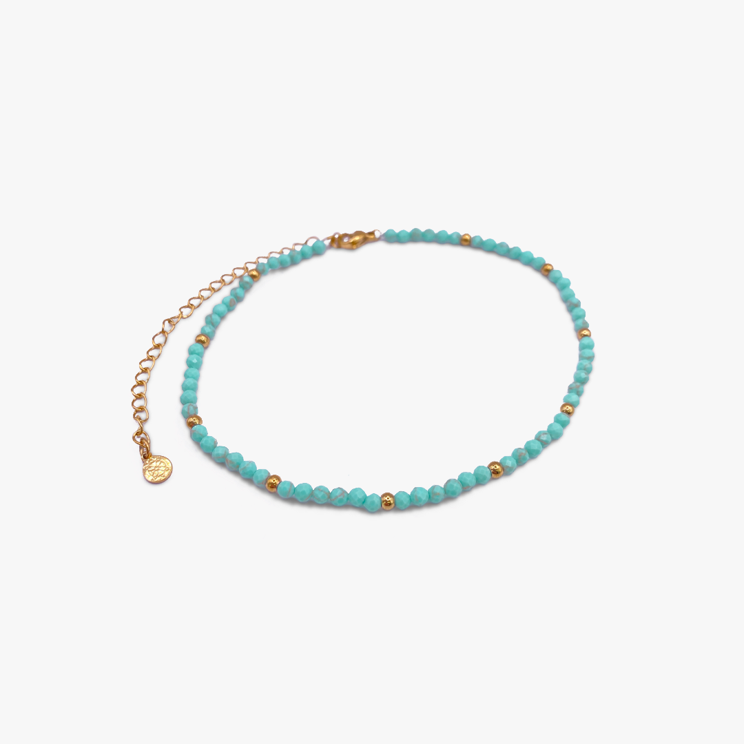 Sea Foam Turquoise & Gold Beaded Anklet