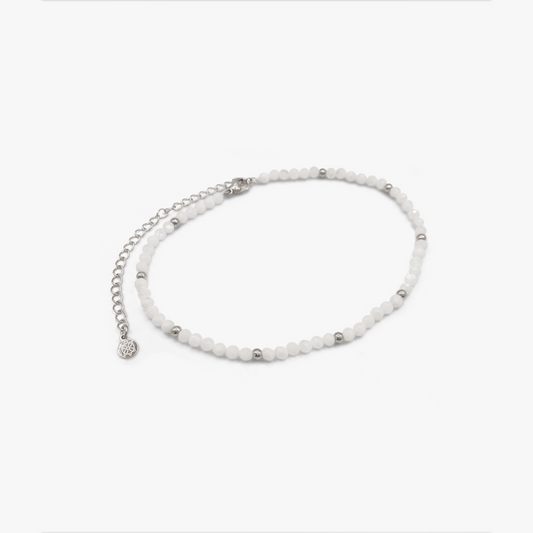 Sandbank White & Silver Beaded Anklet