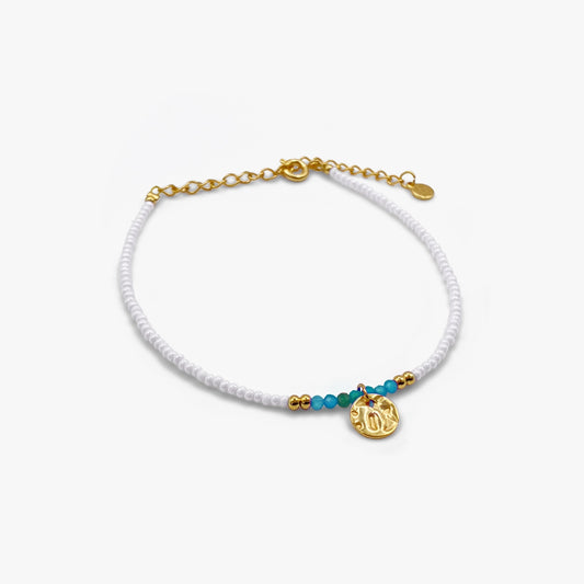 Formentera Turquoise and White Seed Bead Bracelet - Gold