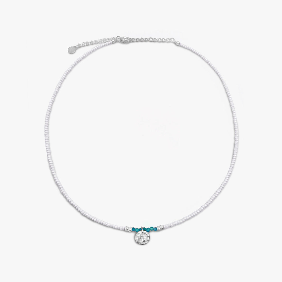 Formentera Turquoise and White Seed Bead Necklace - Silver