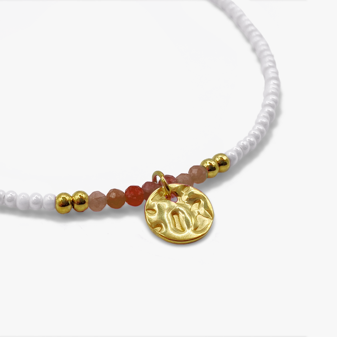 Talamanca Halskette aus braunen und weißen Rocaillesperlen – Gold