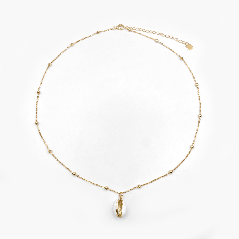 Enamel Shell Necklace with Gold Plating