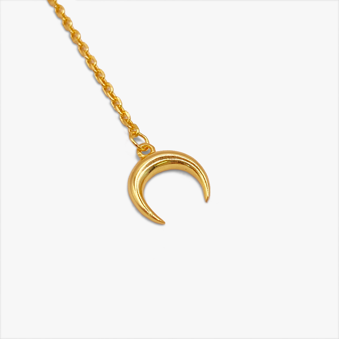 Crescent Moon Lariat Necklace - Gold Plated