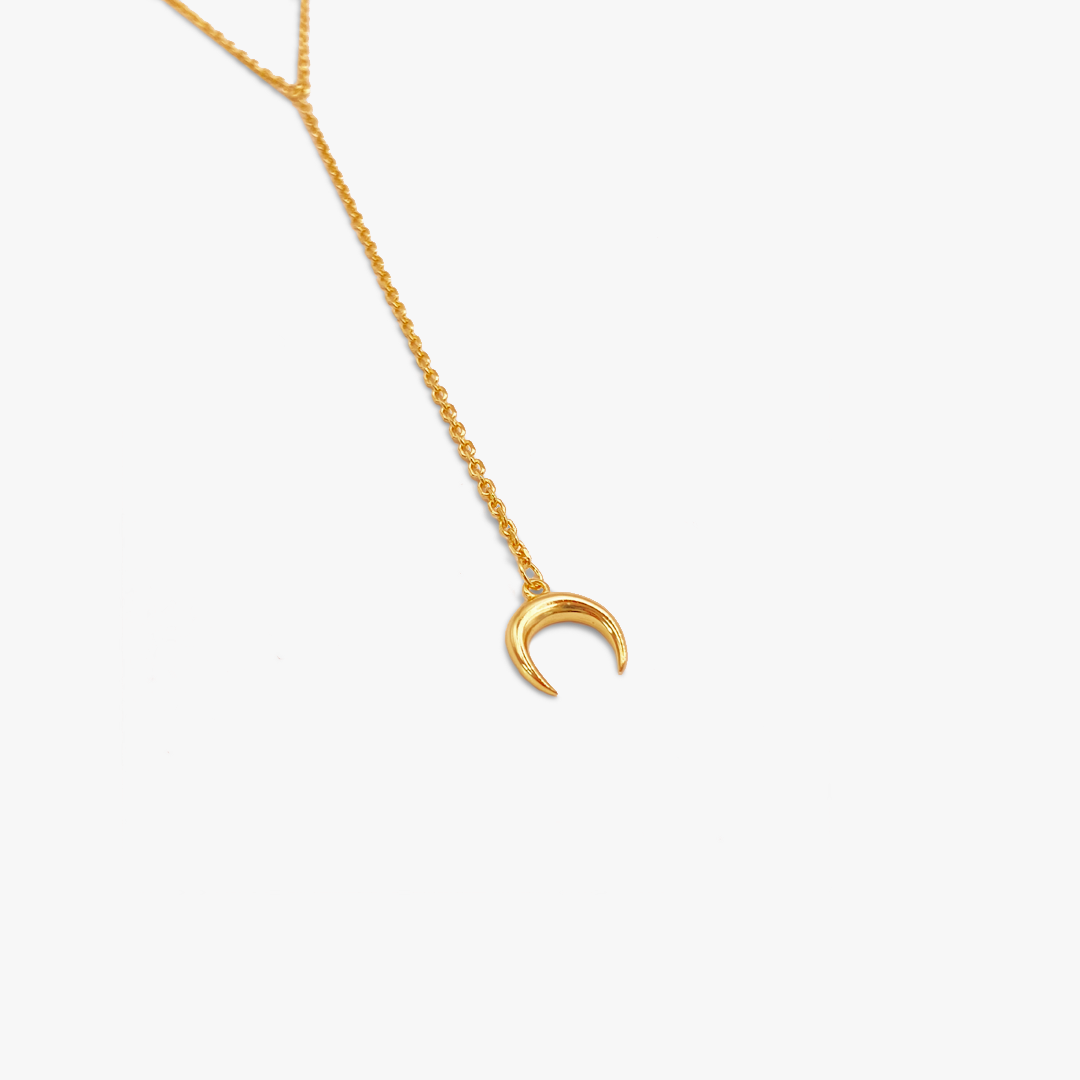 Crescent moon lariat halsband - guldpläterad
