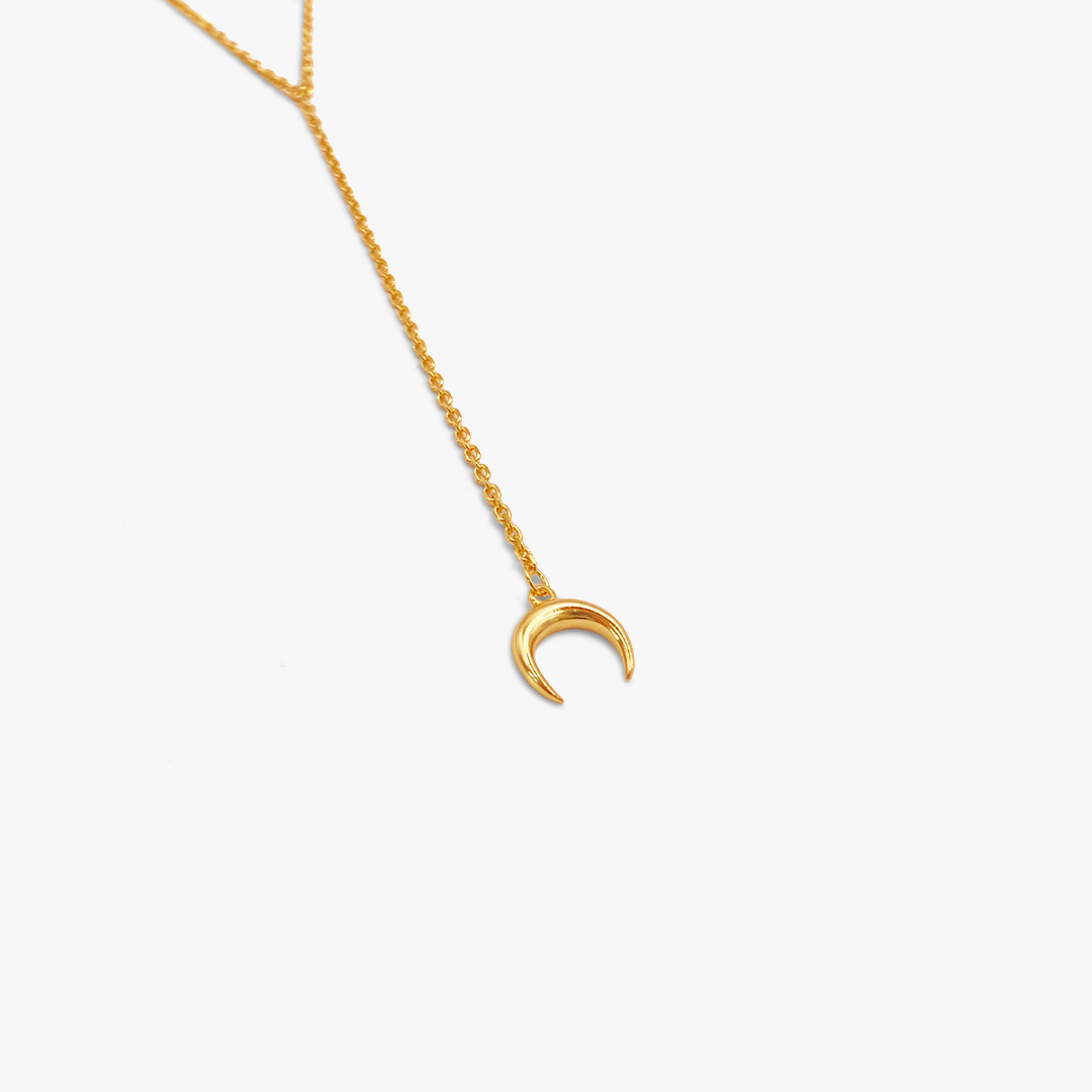 Crescent Moon Lariat Necklace - Gold Plated