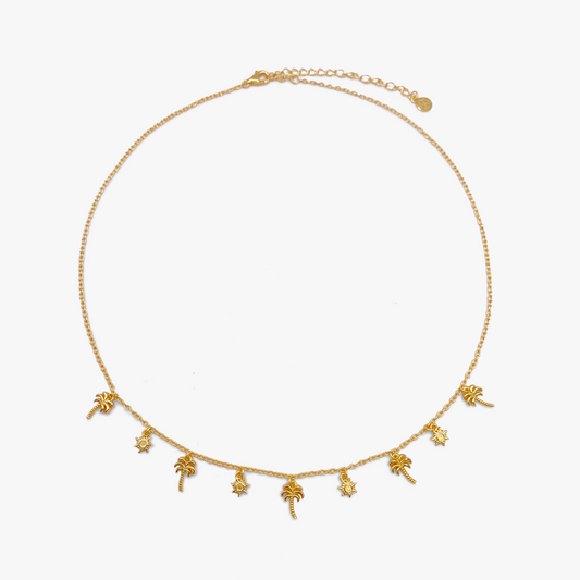 Gold Palm Tree & Sun Choker