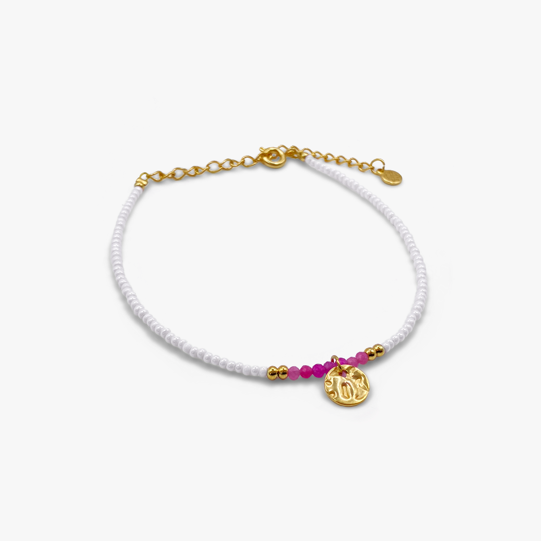 Bougainvillea Pink and White Seed Bead Bracelet - Gold