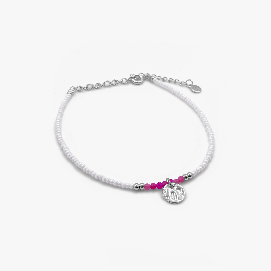 Bougainvillea Pink and White Seed Bead Bracelet - Silver