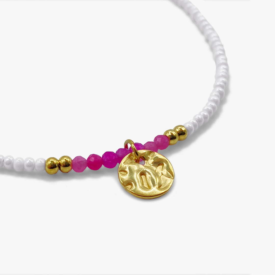 Bougainvillea rosa und weiße Rocailles-Perlen-Halskette – Gold