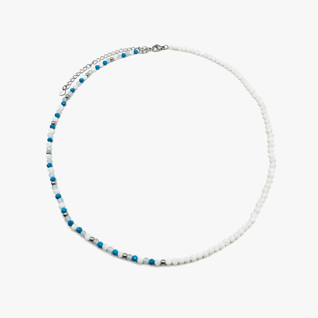 Santorini Turquoise, White & Silver Beaded Necklace