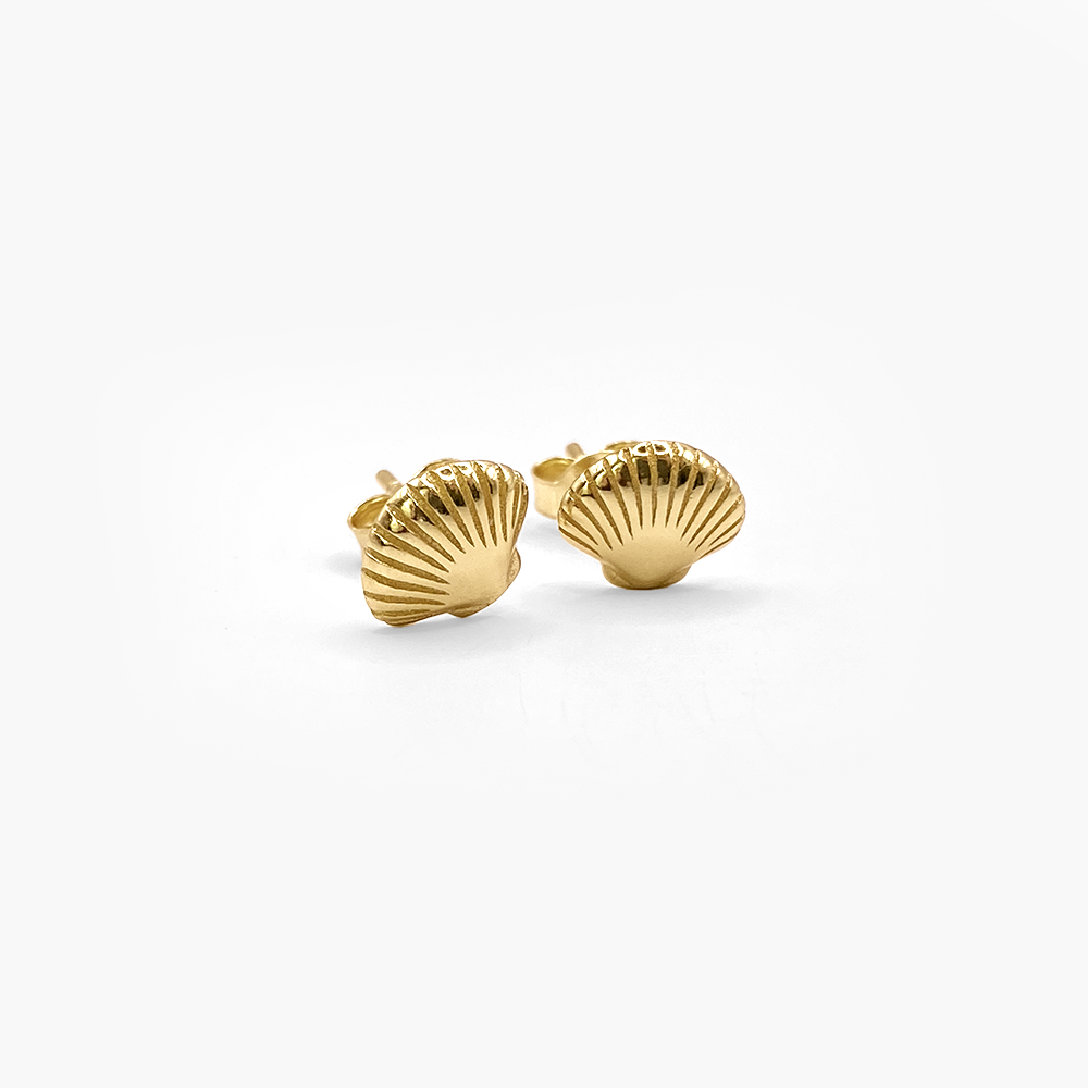 Gold Scallop Shell Stud Earrings