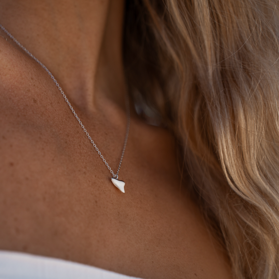 Silver Enamel Shark Tooth Necklace