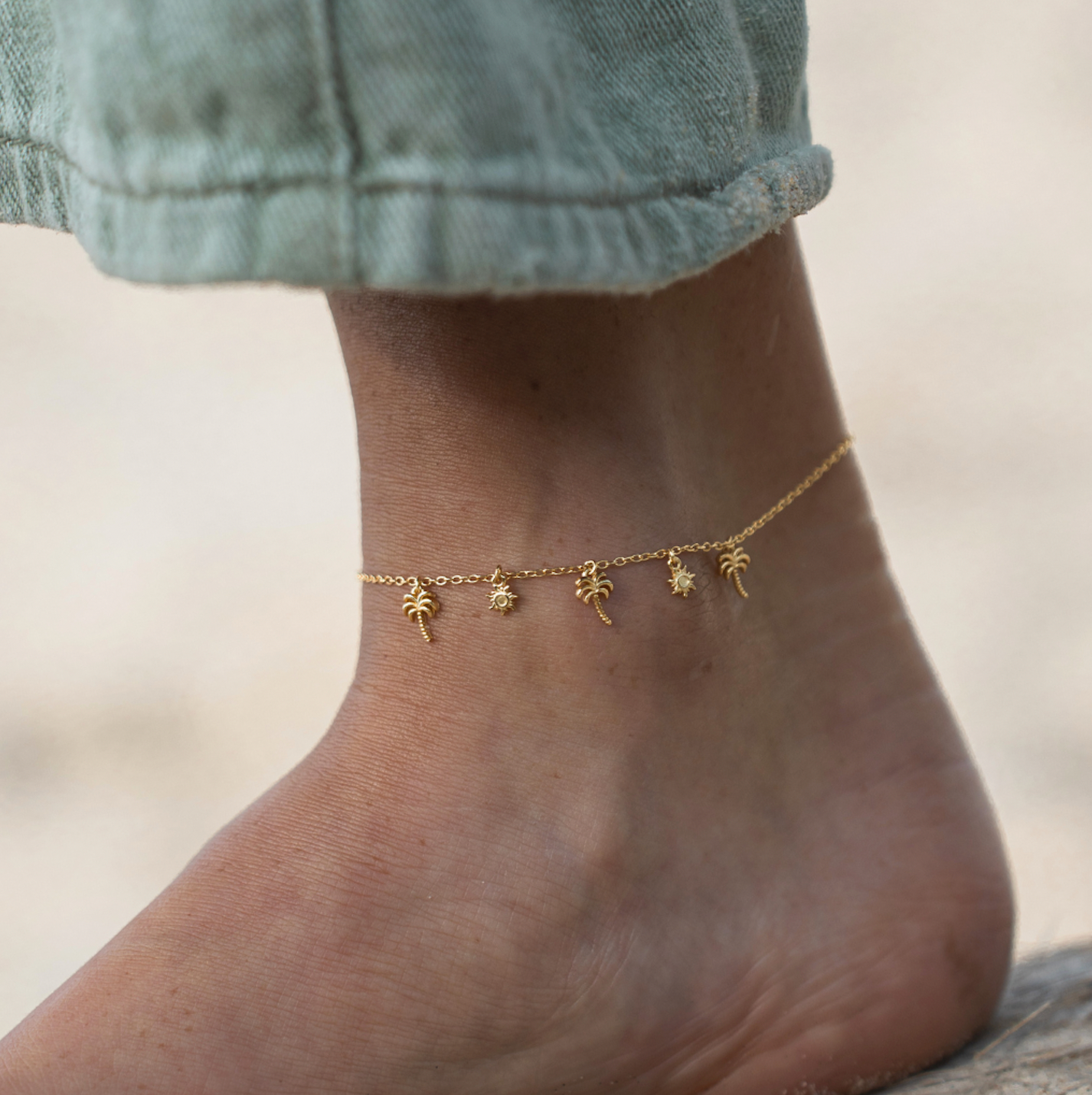 Gold Palm Tree & Sun Anklet