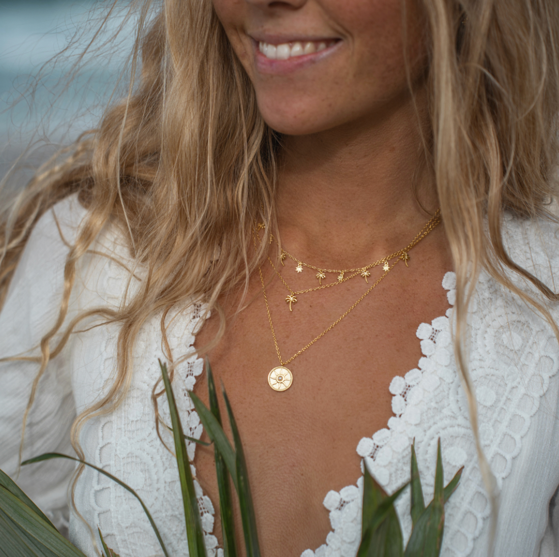 Gold & Pearl Sun Coin Necklace