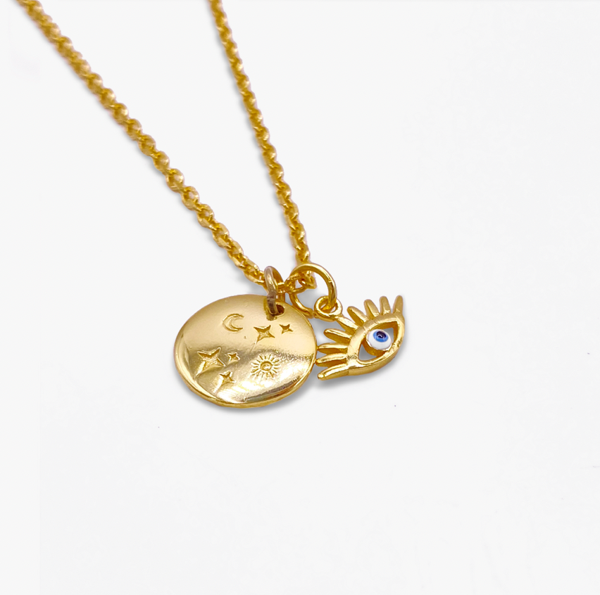 Evil Eye Coin Necklace - Gold Plated